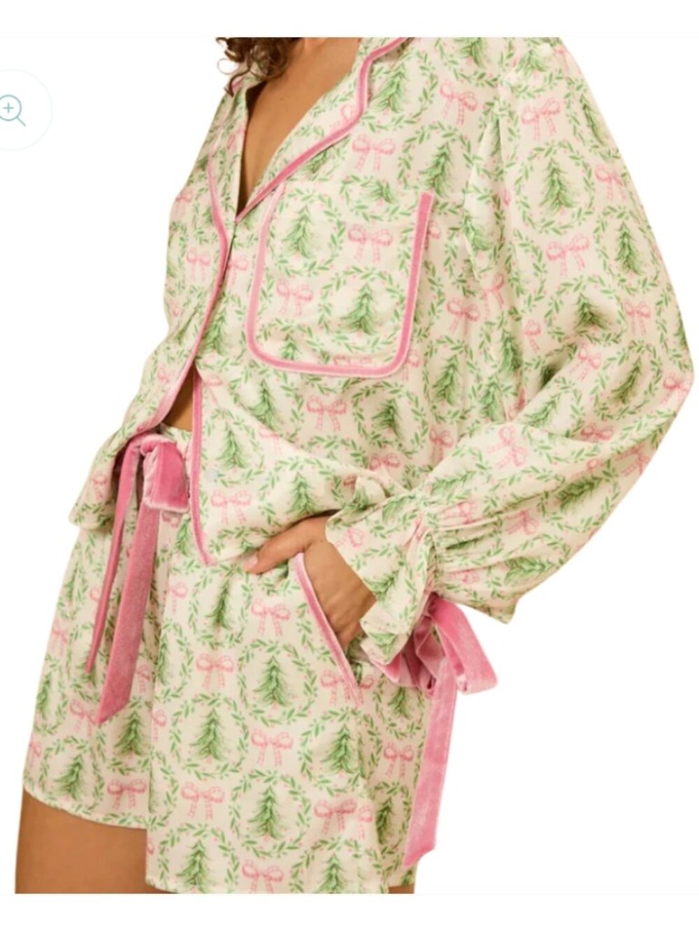 Under The Tree Christmas Pajama Set With Velvet Ties SIZE SMALL